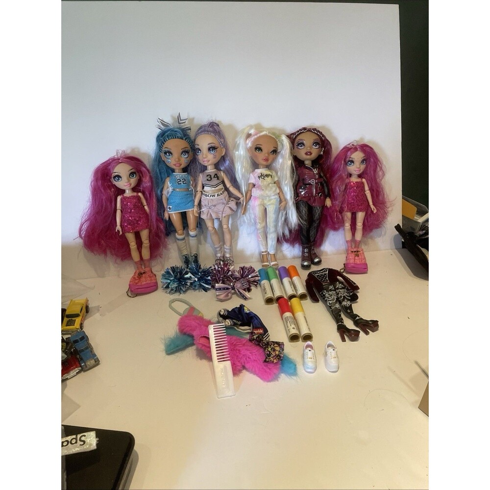 Rainbow High Doll Lot 6 Dolls Jr High Cheer Color Create Ruby Accessories
